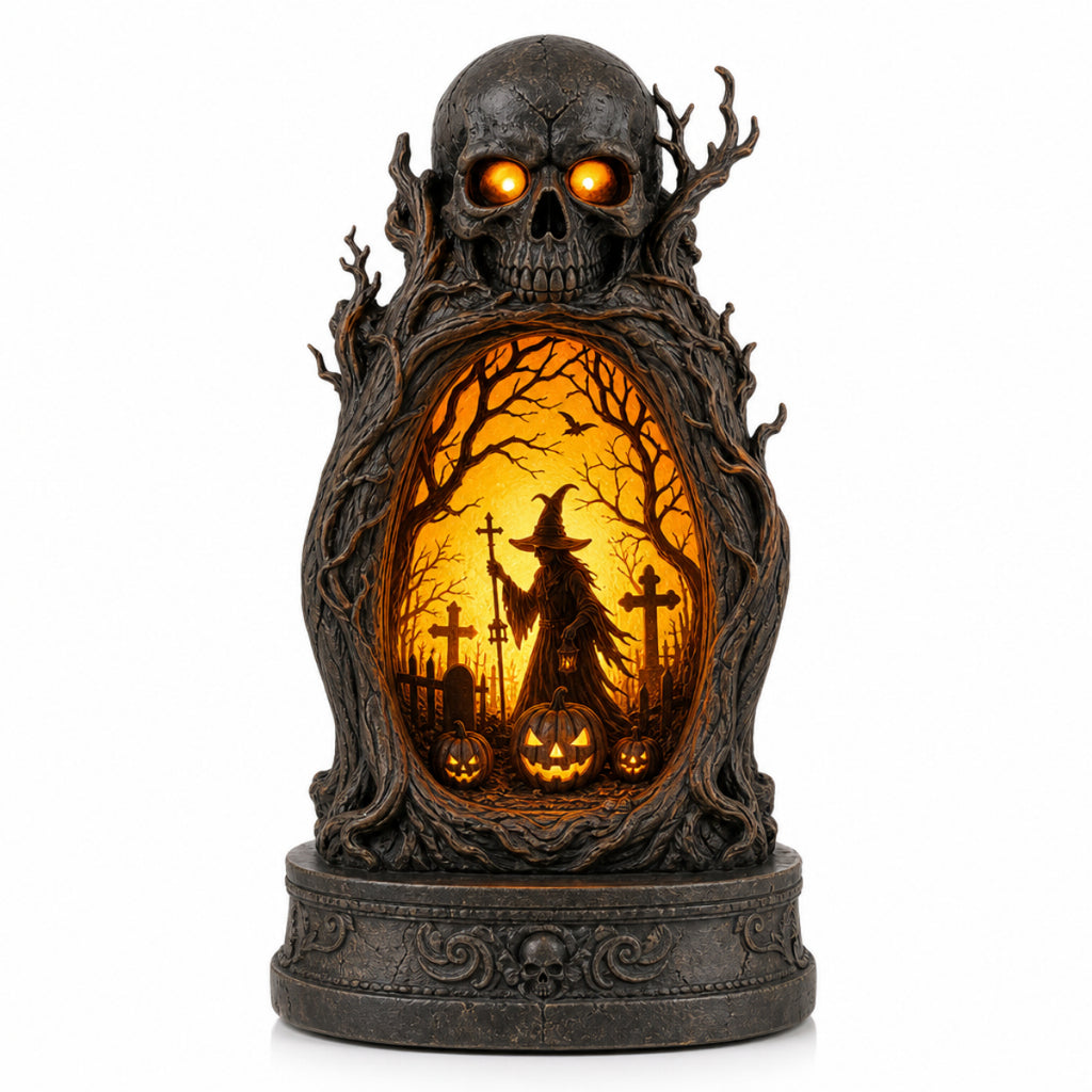 The Covenstead Crypt Witch & Skull Shadowbox Luminary
