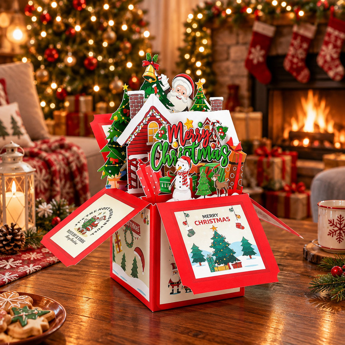 🎄3D Christmas Card Box - Festive Santa, Christmas Tree & Holiday Cabin Greeting Cards with Envelope🎁