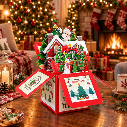 🎄3D Christmas Card Box - Festive Santa, Christmas Tree & Holiday Cabin Greeting Cards with Envelope🎁