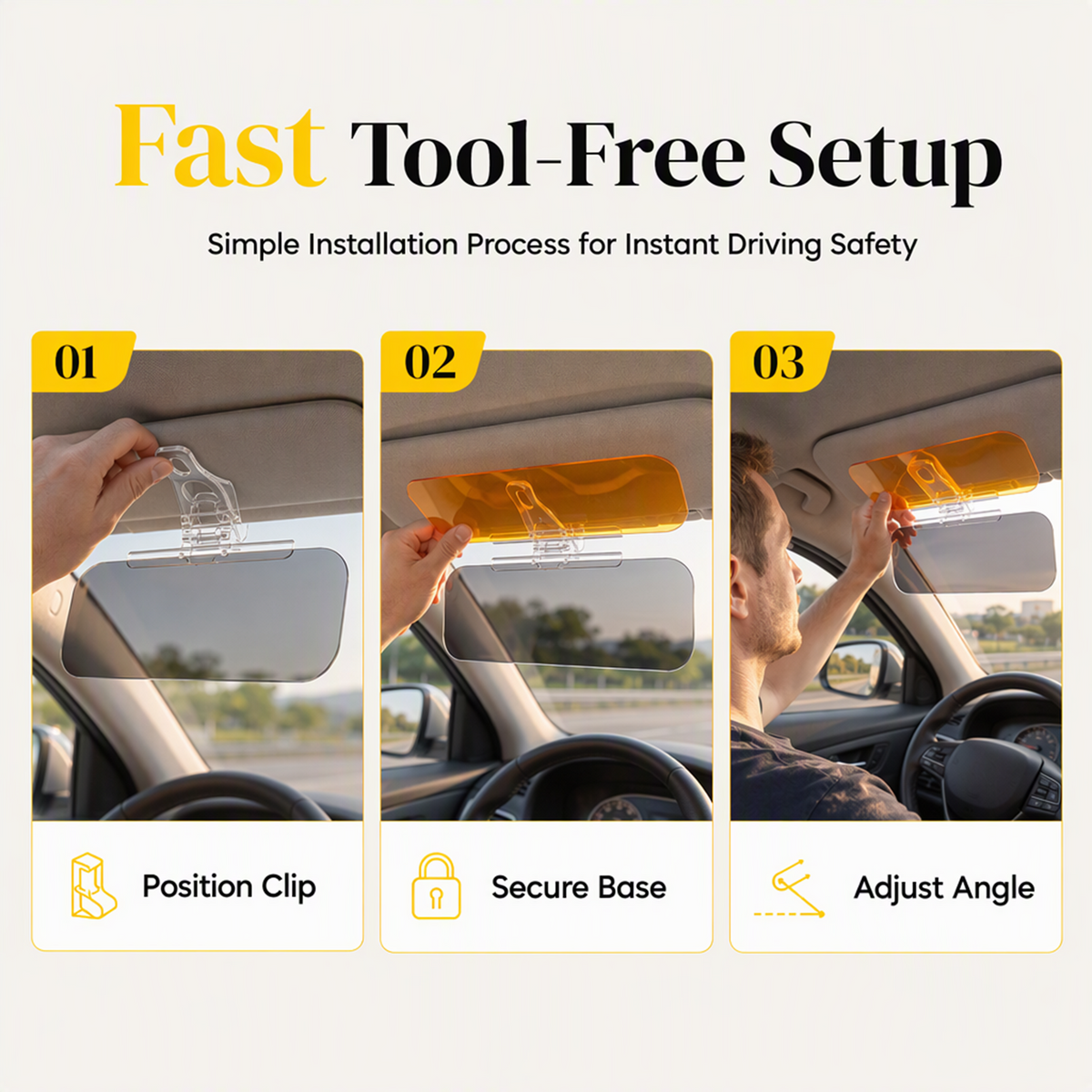 🎁 Buy 2, Get 1 FREE! | 🚗 Universal HD Anti-Glare Car Visor – ☀️Clearer Day & Night Driving🌙