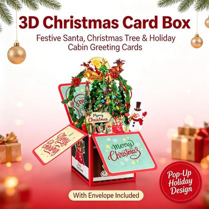 🎄3D Christmas Card Box - Festive Santa, Christmas Tree & Holiday Cabin Greeting Cards with Envelope🎁
