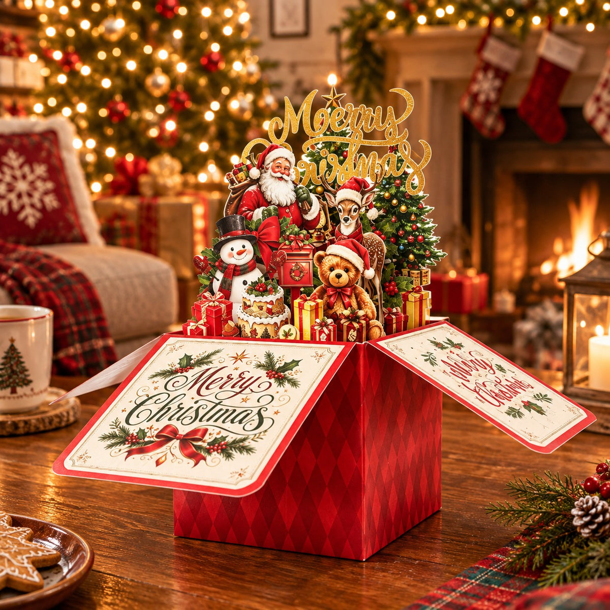 🎄3D Christmas Card Box - Festive Santa, Christmas Tree & Holiday Cabin Greeting Cards with Envelope🎁