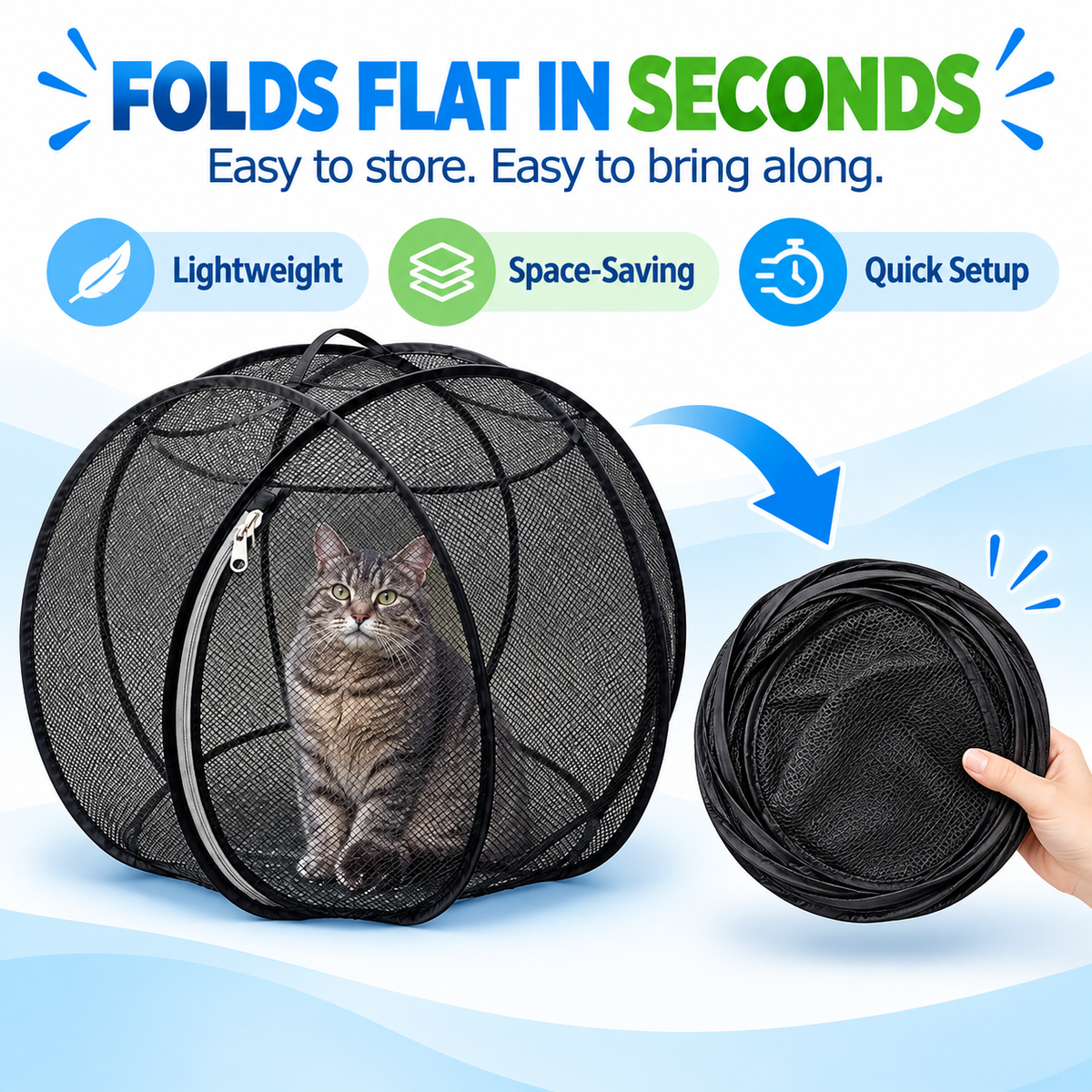 🌿 Foldable Outdoor Cat Playpen – Portable Mesh Pet Enclosure & Travel Tent 🐾