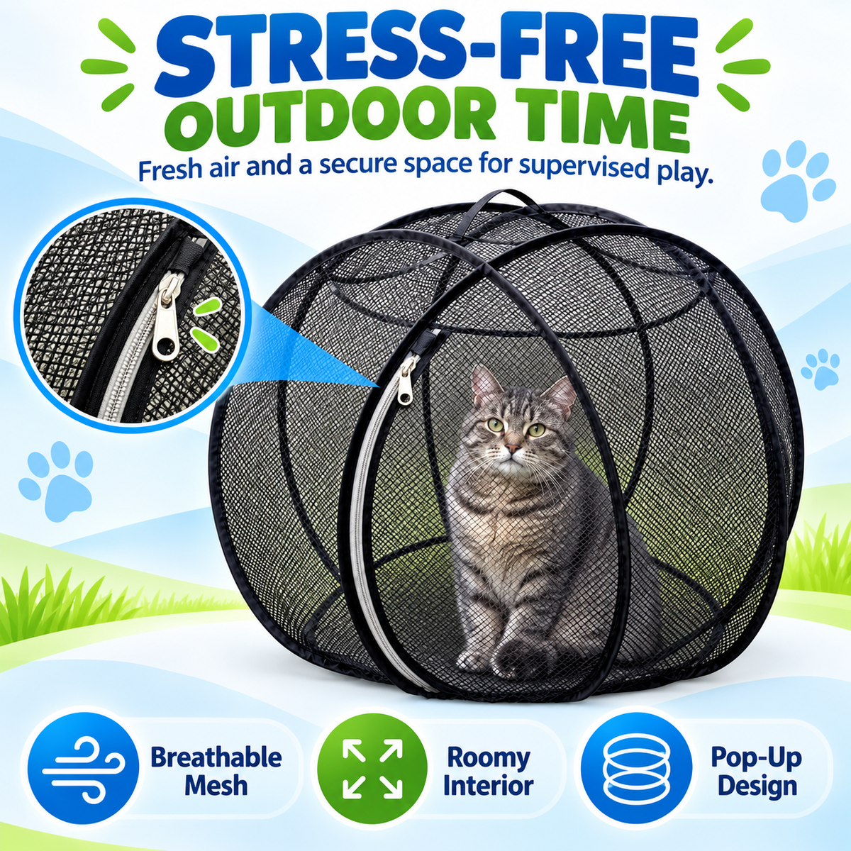 🌿 Foldable Outdoor Cat Playpen – Portable Mesh Pet Enclosure & Travel Tent 🐾