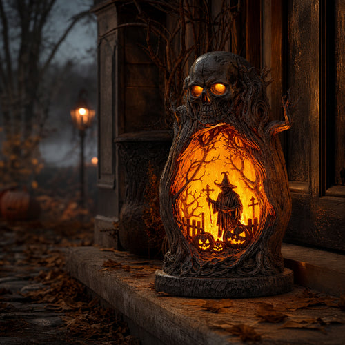 The Covenstead Crypt Witch & Skull Shadowbox Luminary